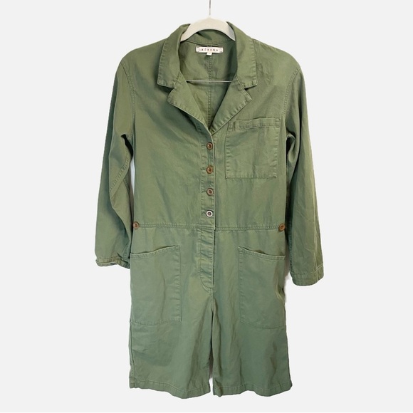 Xirena Hartley Utility Long Sleeve Romper Surplus Green Military Small - Picture 2 of 5